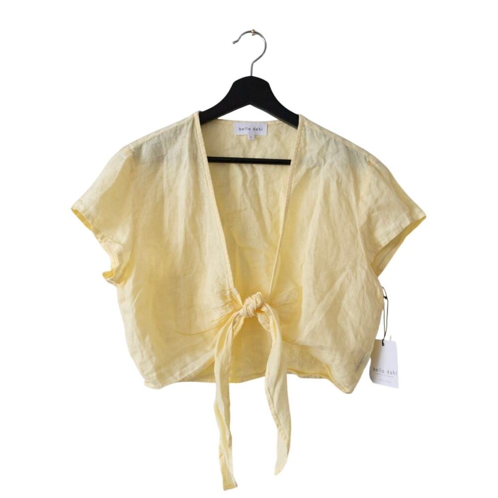 Bella Dahl Linen Butter Yellow Tie-Front Cropped Top Women's Size Large